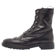Dior Black Brogue Leather Diorunit Combat Ankle Boots Size 38