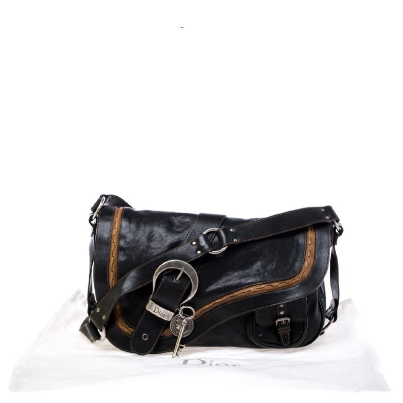 Dior Black/Brown Leather Large Gaucho Double Saddle Shoulder Bag 6