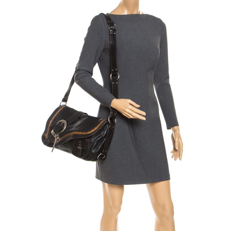 Women's Dior Black/Brown Leather Large Gaucho Double Saddle Shoulder Bag