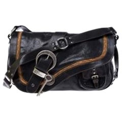 Dior Black/Brown Leather Large Gaucho Double Saddle Shoulder Bag