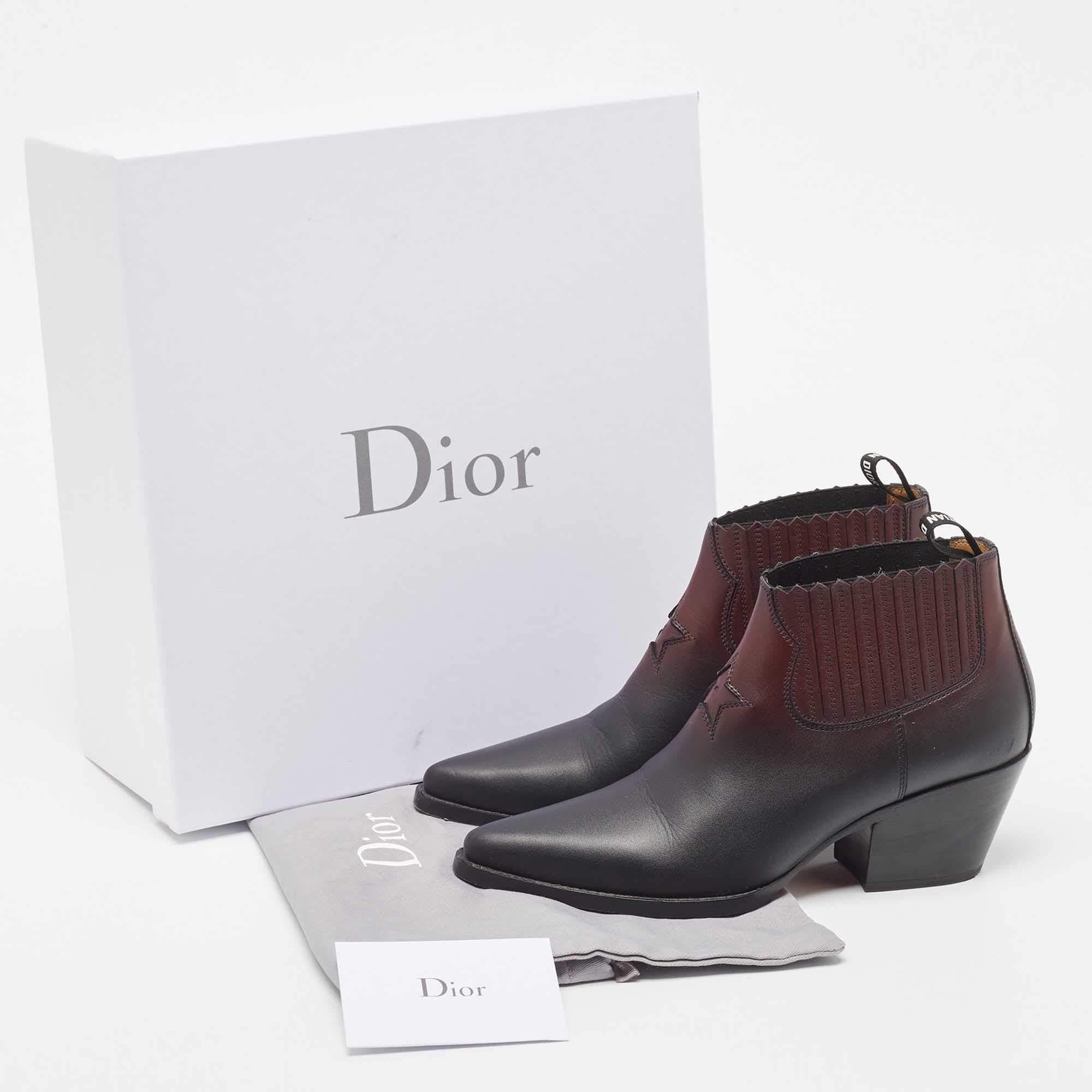 Dior Black/Burgundy Leather Dior L.A Ankle Boots Size 38 5