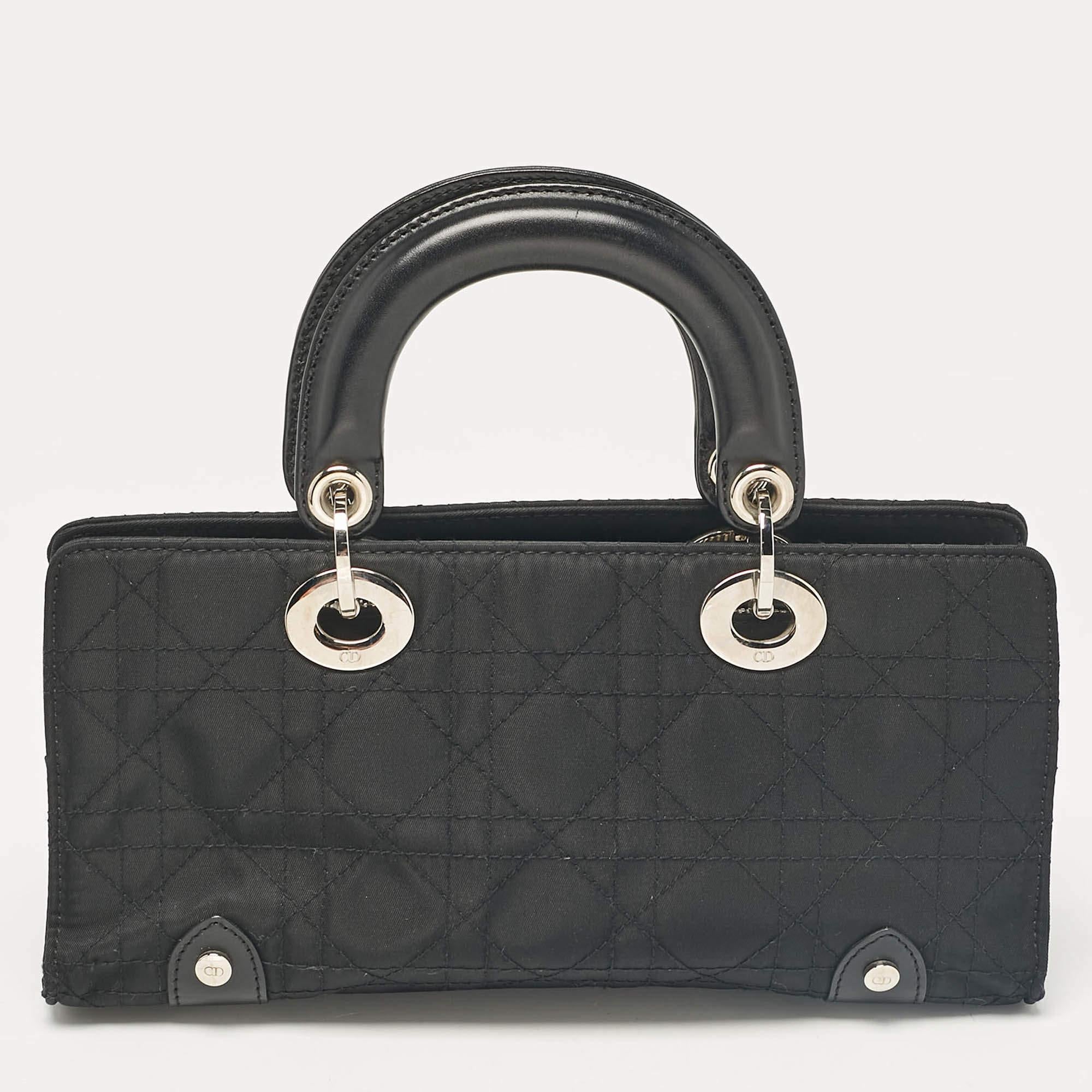 Women's Dior Black Cannage Fabric and Leather Lady D-Joy Bag For Sale