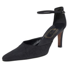 Dior Black Cannage Fabric Ankle Strap Pointed Toe Sandals Size 37