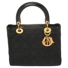 Dior Schwarz Cannage Stoff Medium Lady Dior Tote
