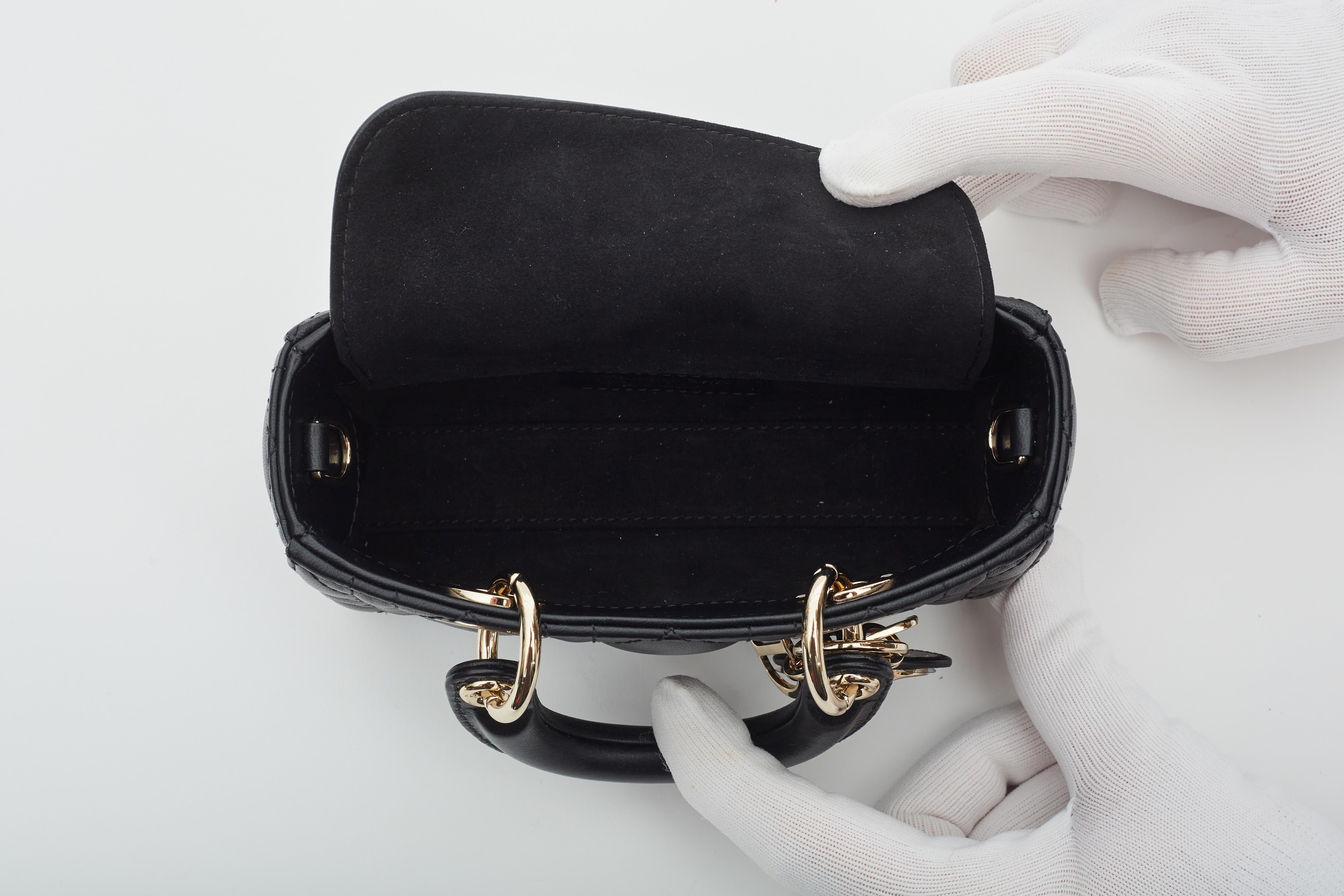 Dior Black Cannage Lambskin Lady D-Joy Micro Bag In Excellent Condition In Montreal, Quebec