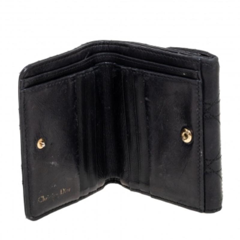 Dior Black Cannage Leather Addict Compact Wallet For Sale 6