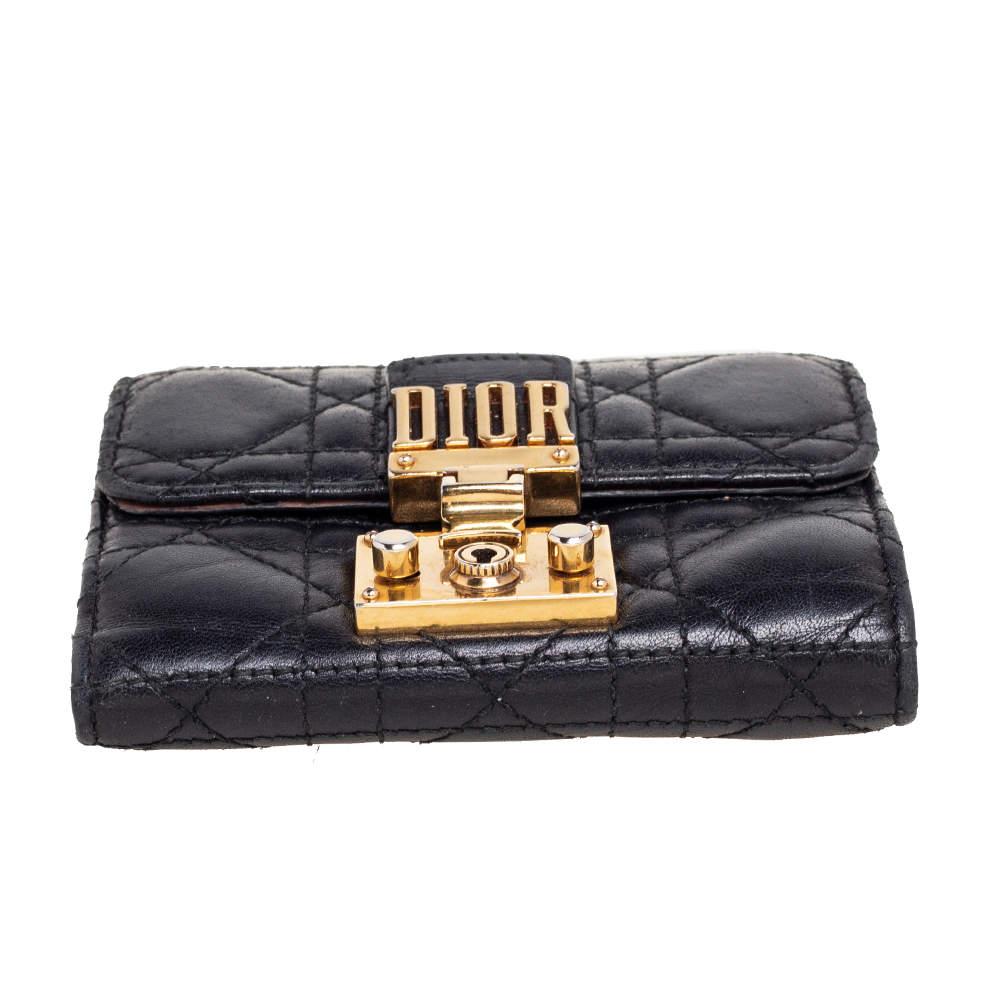 Noir Dior Black Cannage Leather Addict Compact Wallet en vente