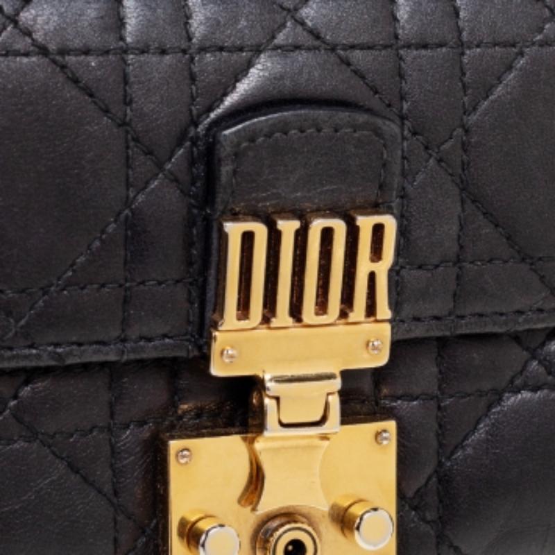 Women's Dior Black Cannage Leather Addict Compact Wallet For Sale