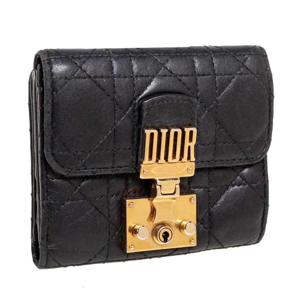 Women's Dior Black Cannage Leather Addict Compact Wallet For Sale