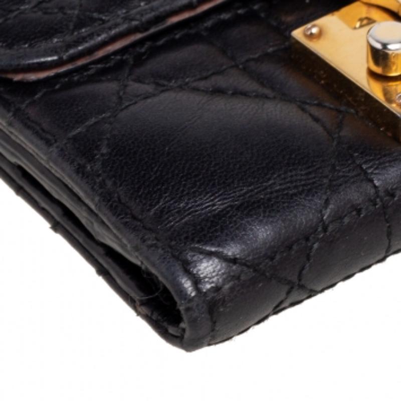 Dior Black Cannage Leather Addict Compact Wallet For Sale 2