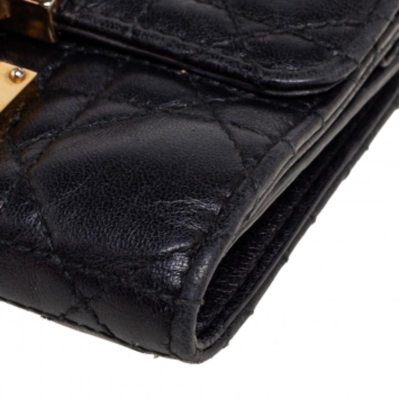 Dior Black Cannage Leather Addict Compact Wallet For Sale 3