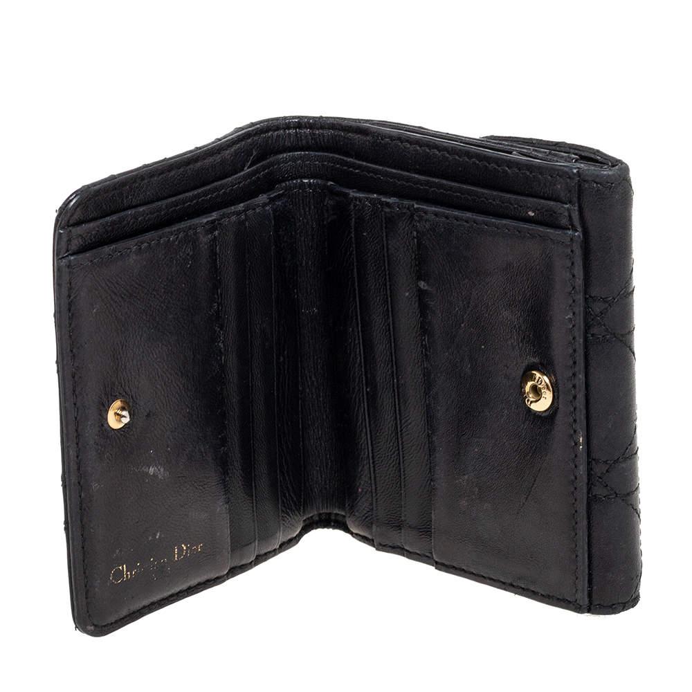 Dior Black Cannage Leather Addict Compact Wallet en vente 4