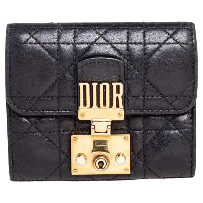 Dior Black Cannage Leather Addict Compact Wallet For Sale