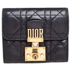 Dior Schwarze Cannage Leder Addict kompakte Brieftasche