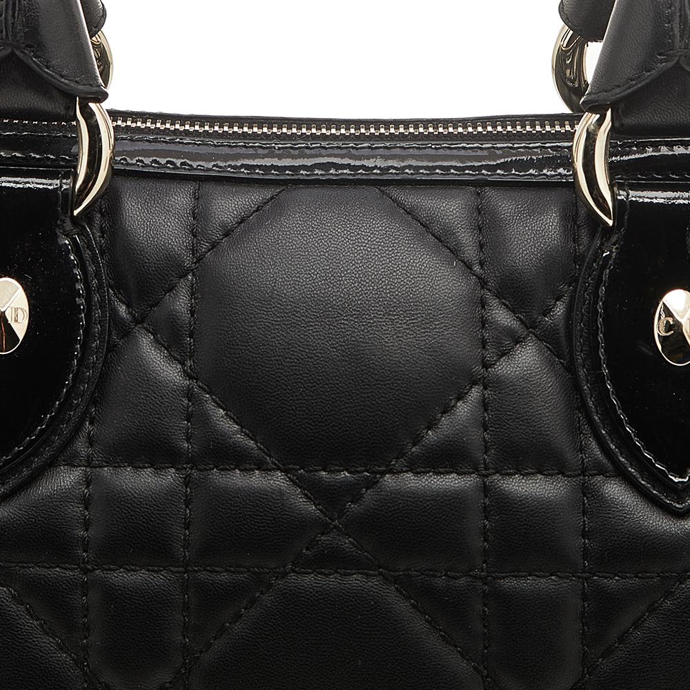 Dior Black Cannage Leather And Patent Leather Side Pocket Satchel 3