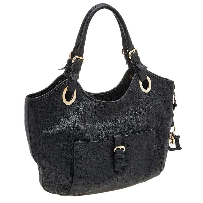 Dior Black Cannage Leather Bee Hobo For Sale at 1stDibs