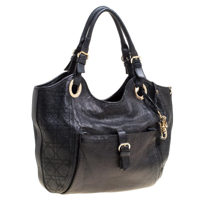 Women's Dior Black Cannage Leather Bee Tote
