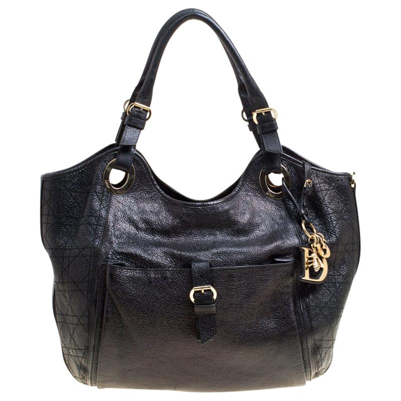 Dior Black Cannage Leather Bee Tote at 1stDibs
