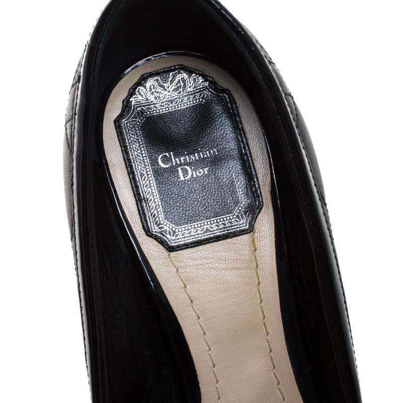 Dior Black Cannage Leather Bow Peep Toe Platform Pumps Size 36 In Good Condition In Dubai, Al Qouz 2