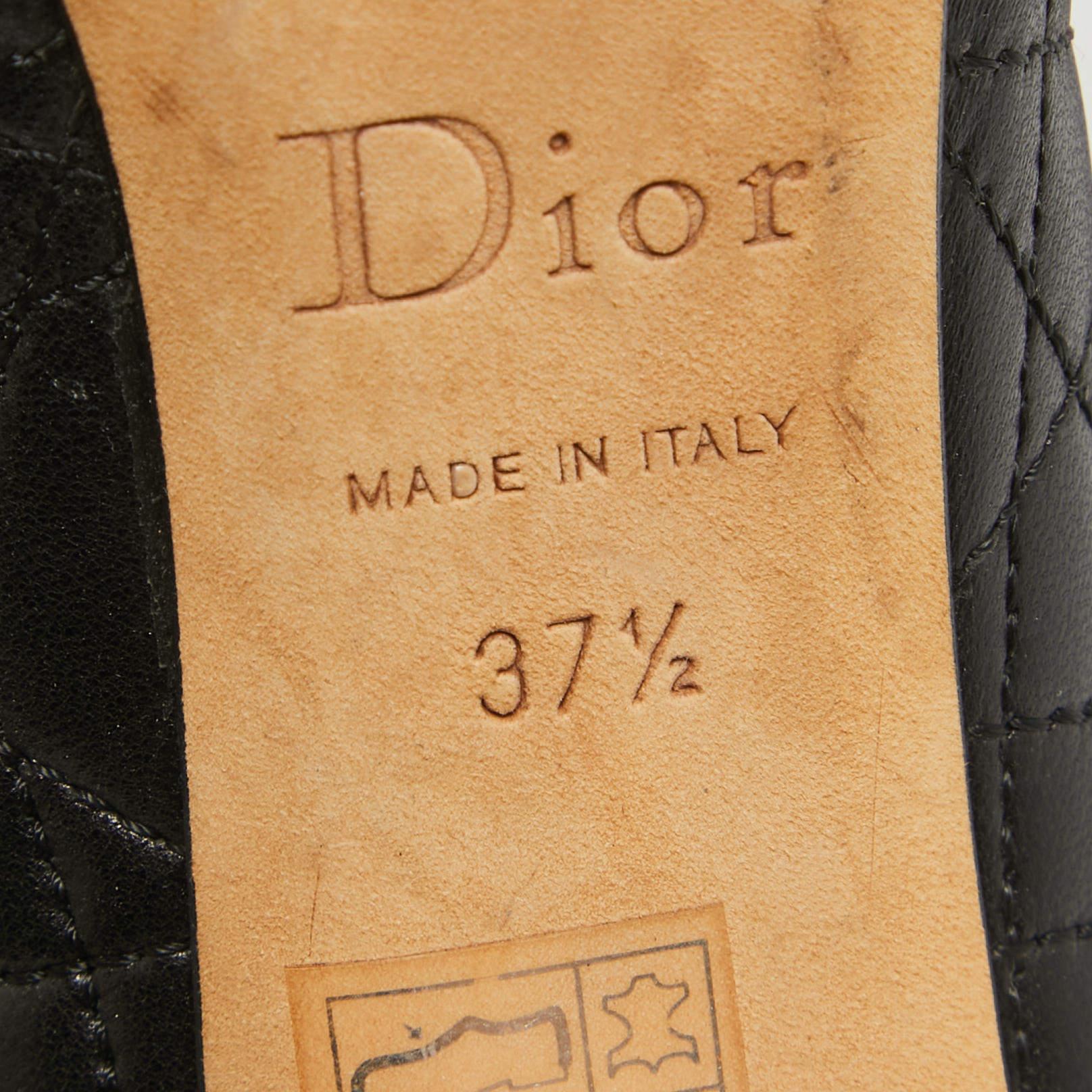 Dior Black Cannage Leather Bow Round Toe Pumps Size 37.5 For Sale 4