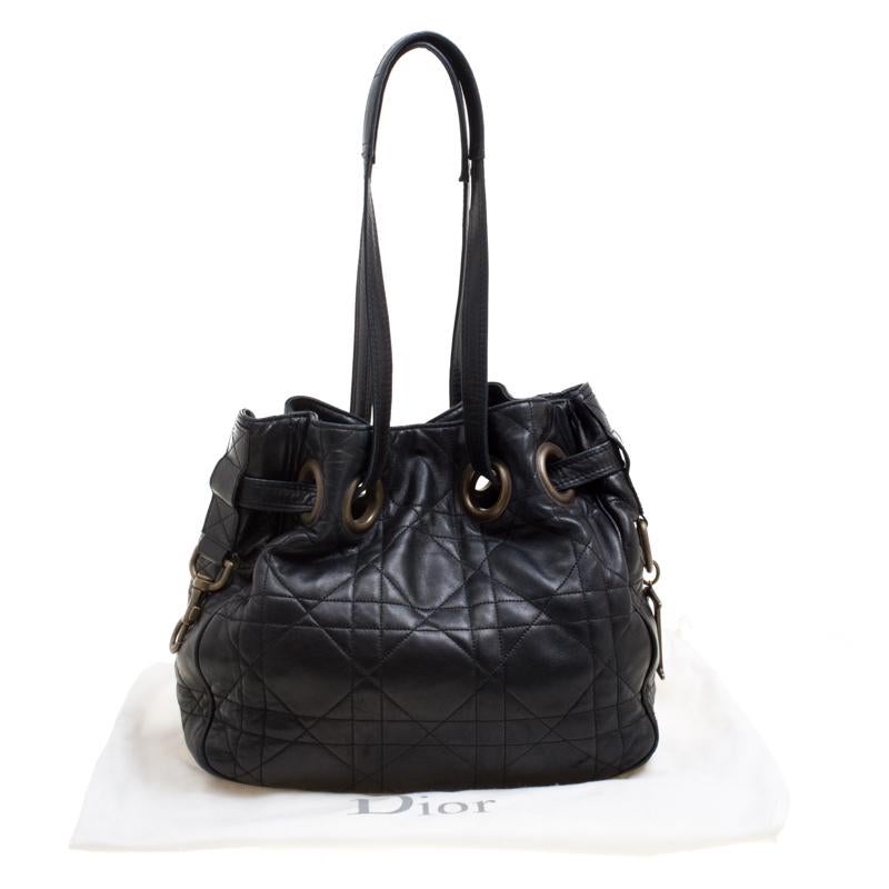 Dior Black Cannage Leather Bucket Shoulder Bag For Sale at 1stDibs