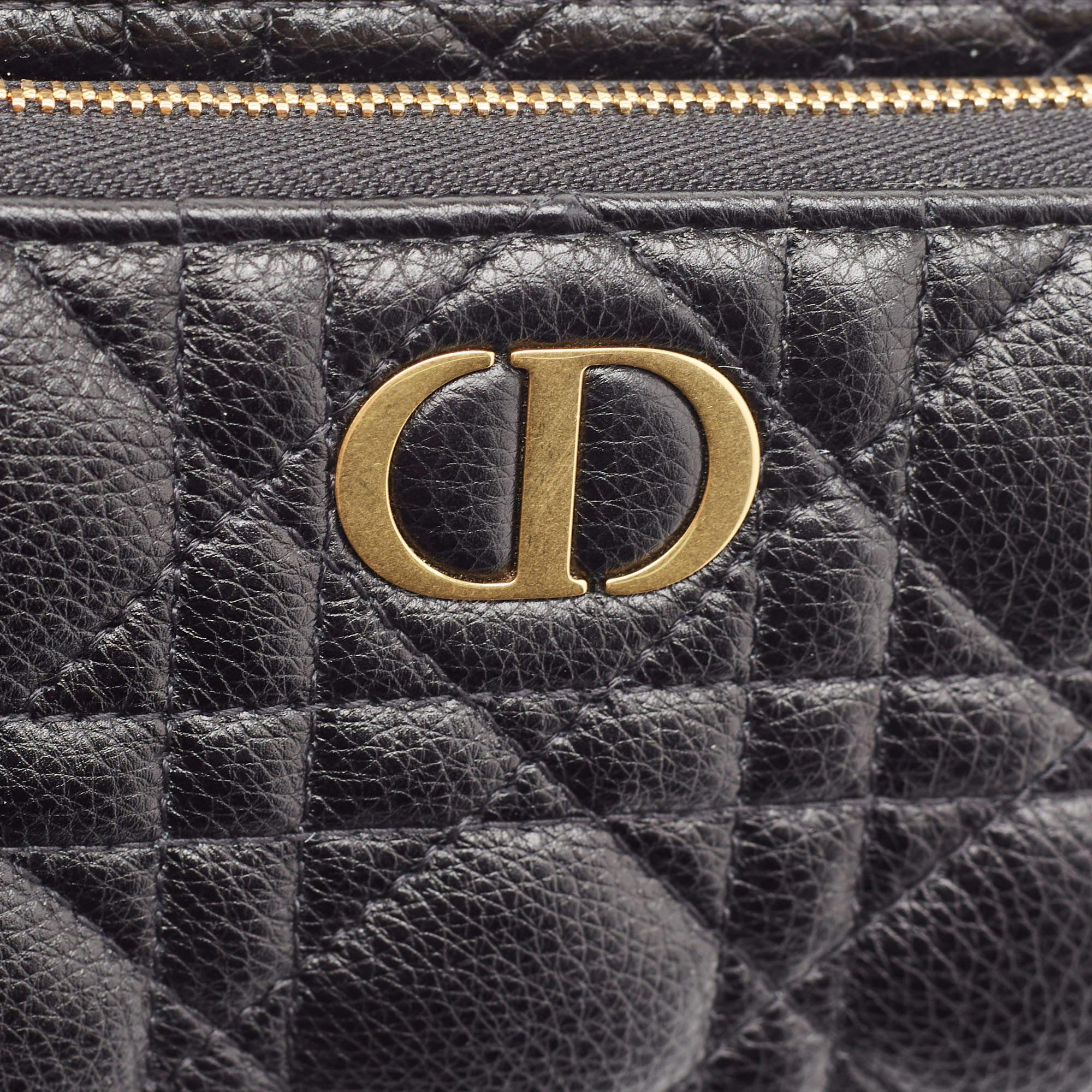 Dior Black Cannage Leather Caro Double Pouch Bag For Sale 7