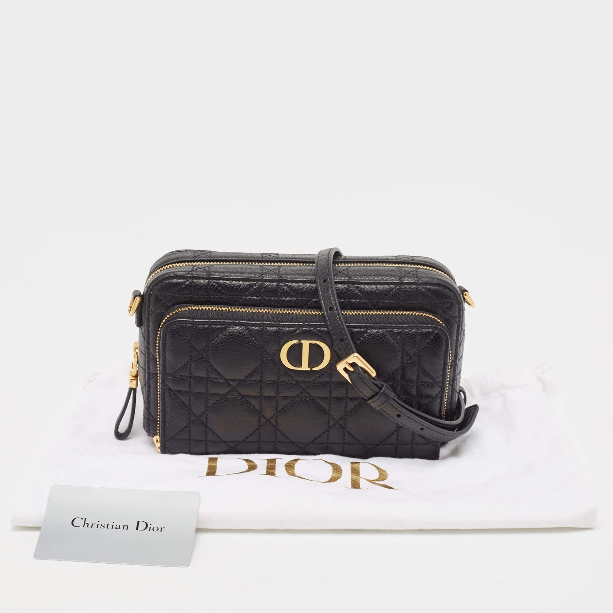 Dior Black Cannage Leather Caro Double Pouch Bag en vente 12