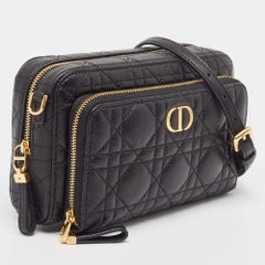 Dior Black Cannage Leather Caro Double Pouch Bag