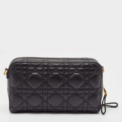 Dior Black Cannage Leather Caro Double Pouch Bag