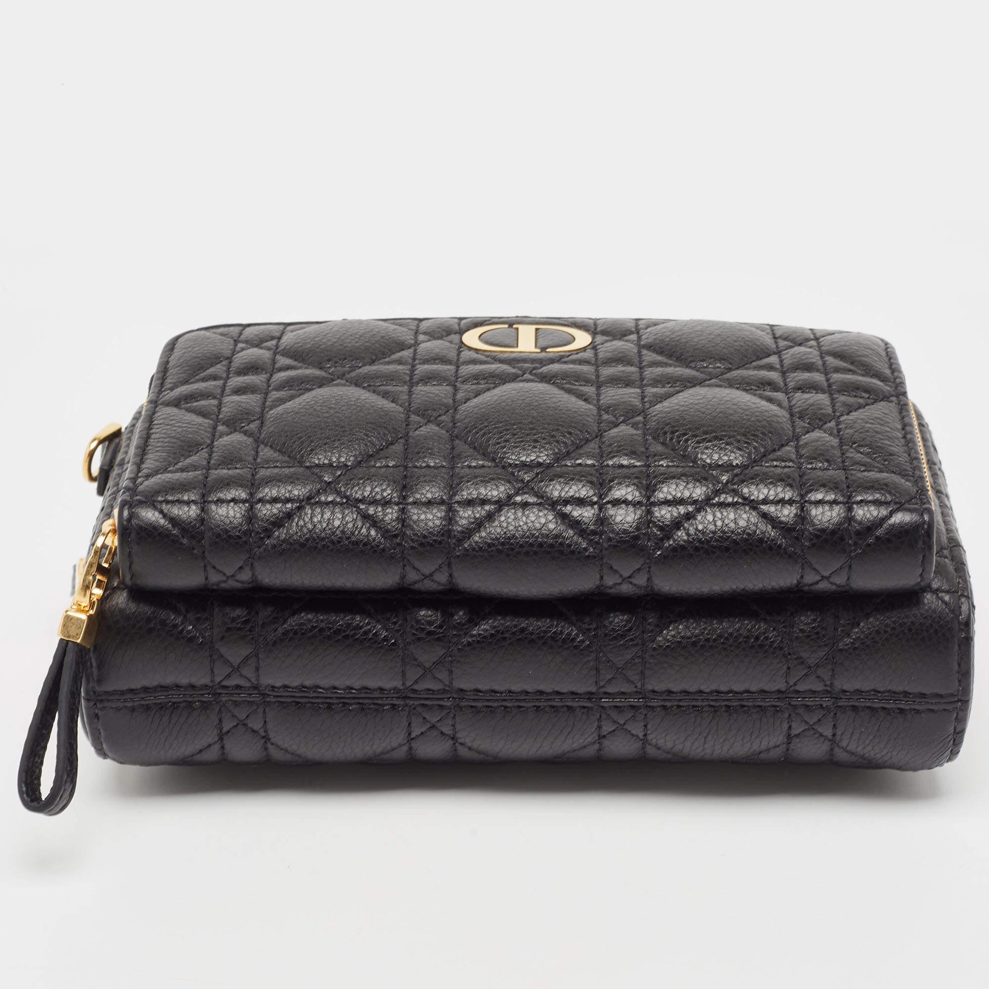 Dior Black Cannage Leather Caro Double Pouch Bag en vente 3