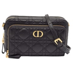 Dior Black Cannage Leather Caro Double Pouch Bag