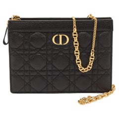 Dior Black Cannage Leather Caro Zipped Chain Pouch