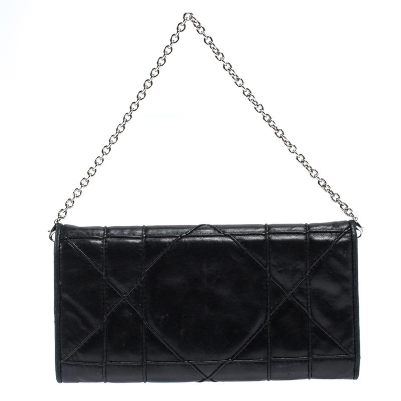 Dior Black Cannage Leather Chain Wallet 2