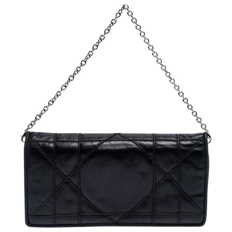 Dior Black Cannage Leather Chain Wallet