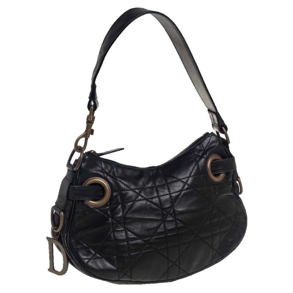 Dior Black Cannage Leather D Charm Hobo In Good Condition In Dubai, Al Qouz 2