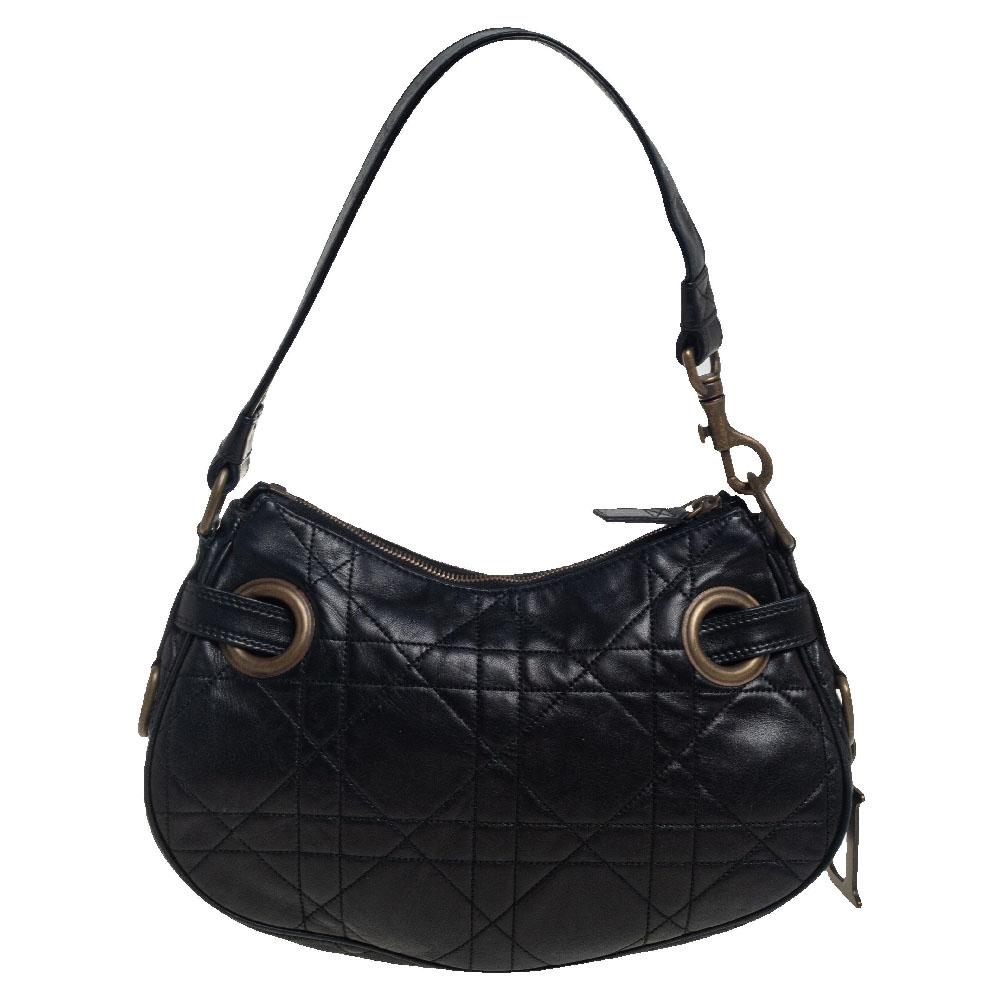 Women's Dior Black Cannage Leather D Charm Hobo