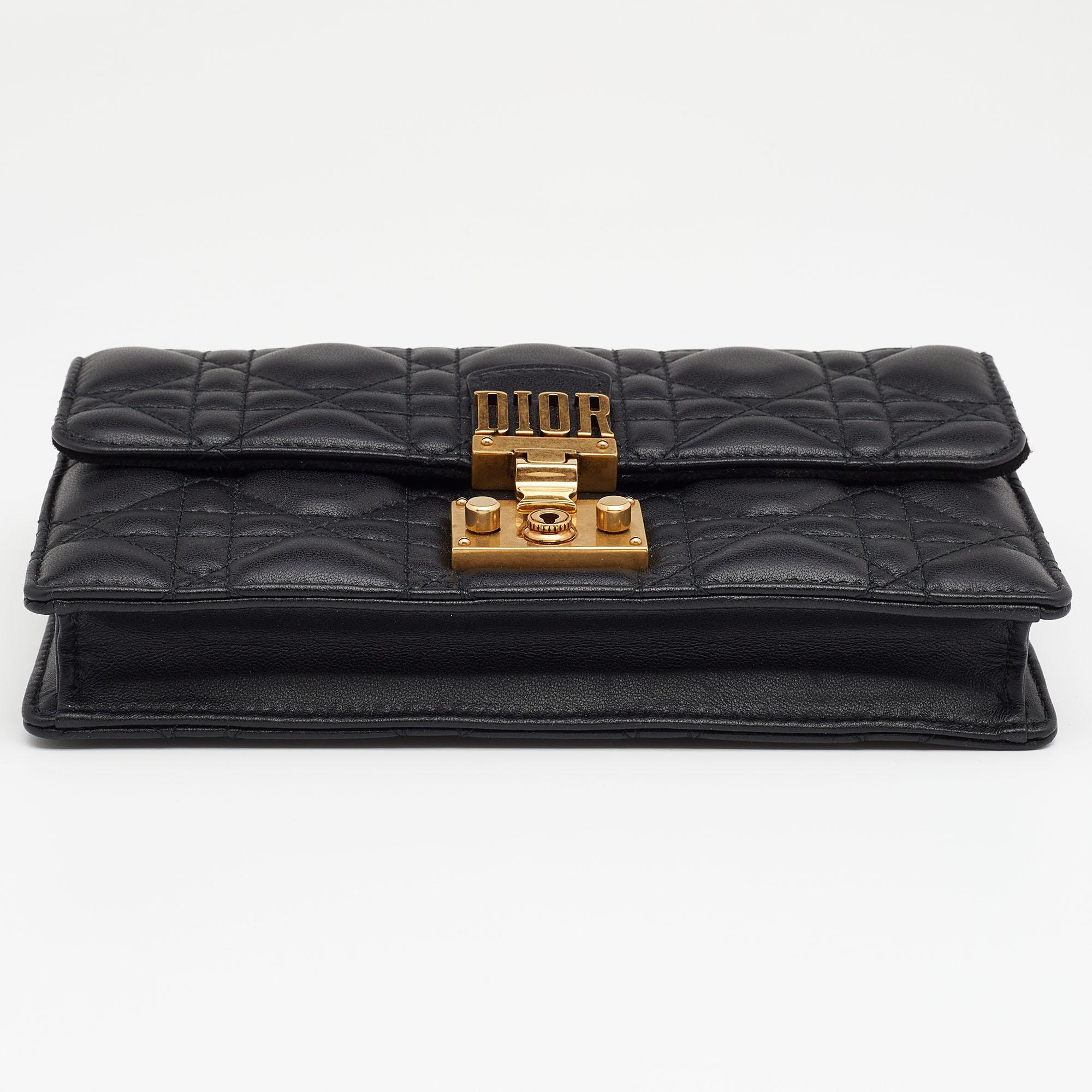 Women's Dior Black Cannage Leather Dioraddict Wallet On Chain