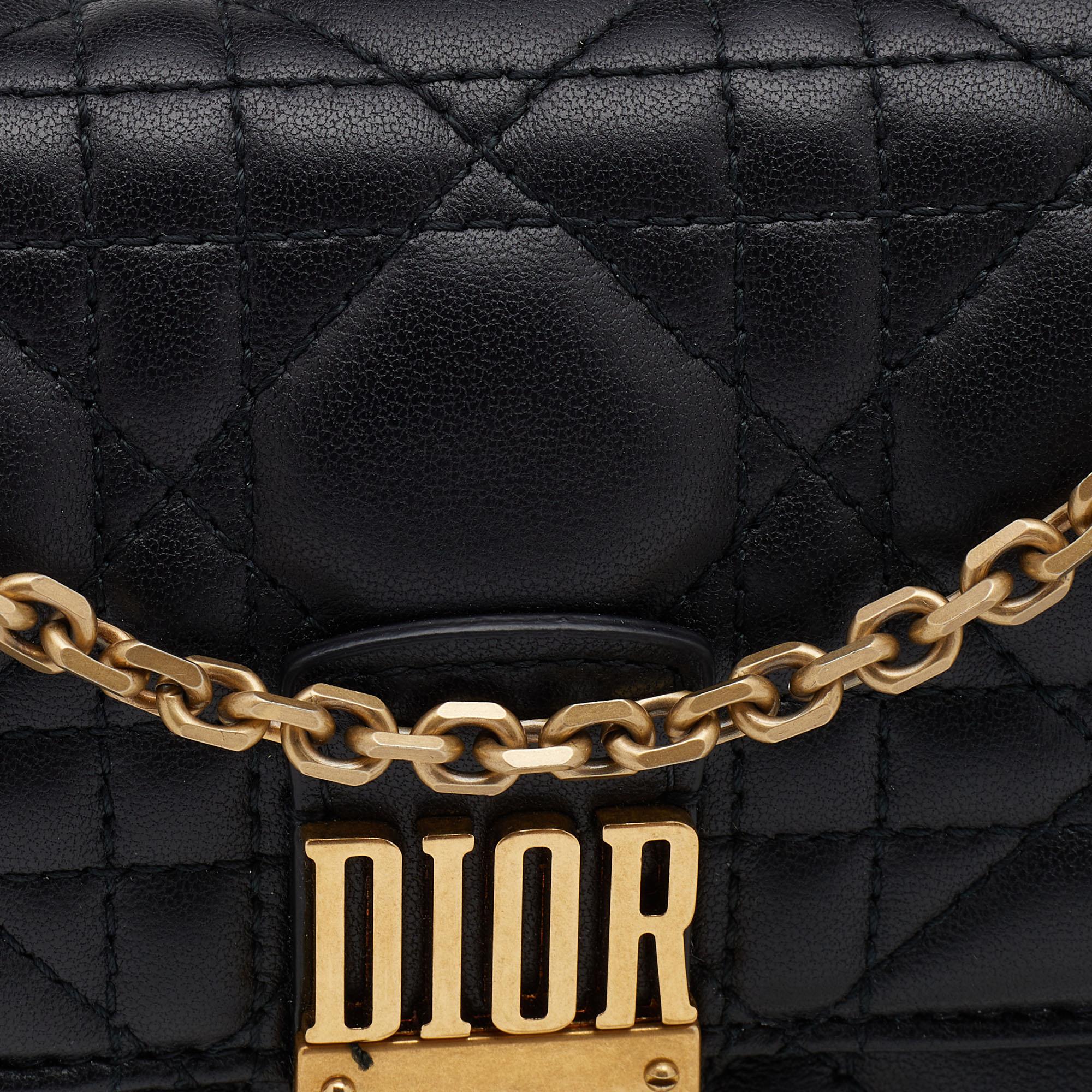 Dior Black Cannage Leather Dioraddict Wallet On Chain 1
