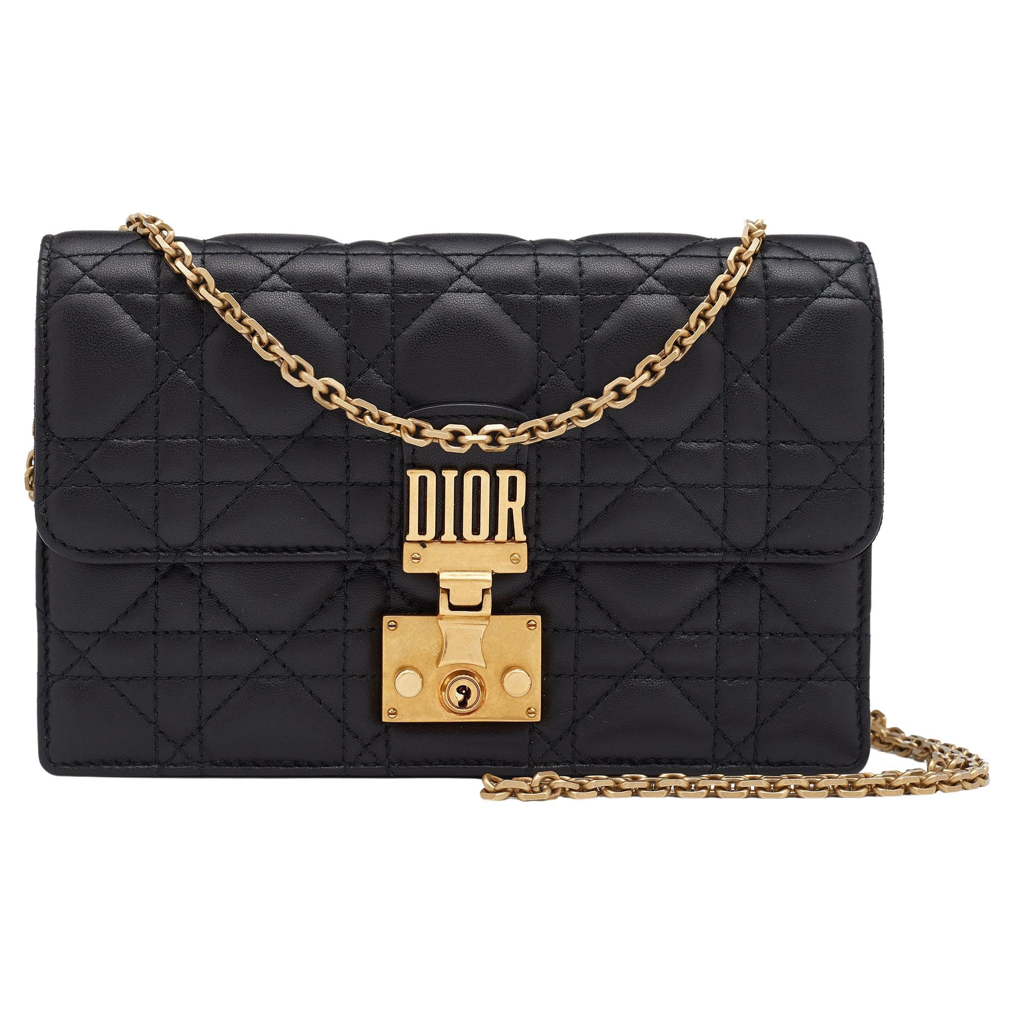 Dior Black Cannage Leather Dioraddict Wallet On Chain