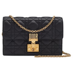 Dior Black Cannage Leather Dioraddict Wallet On Chain