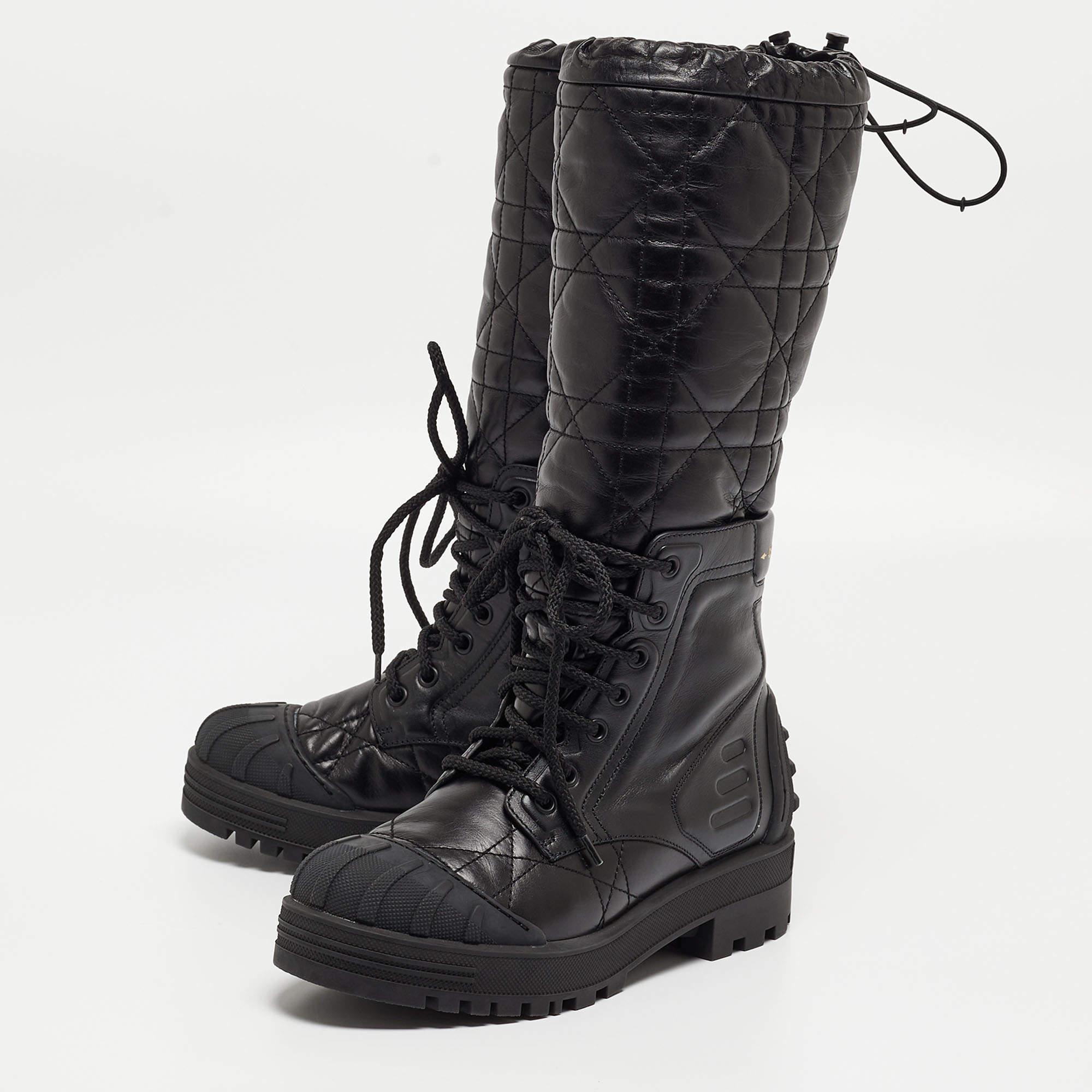 Dior Black Cannage Leather Dioriron Combat Boots Size 37 2