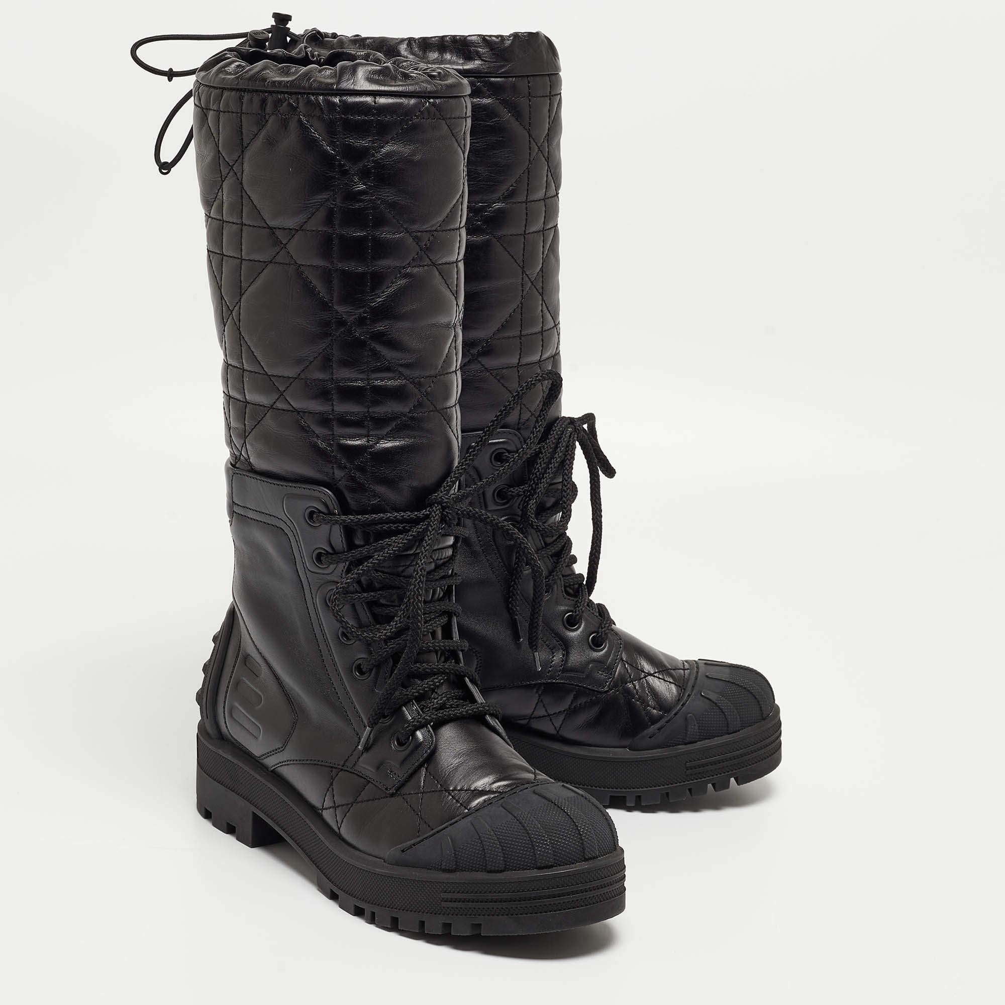 Dior Black Cannage Leather Dioriron Combat Boots Size 37 3