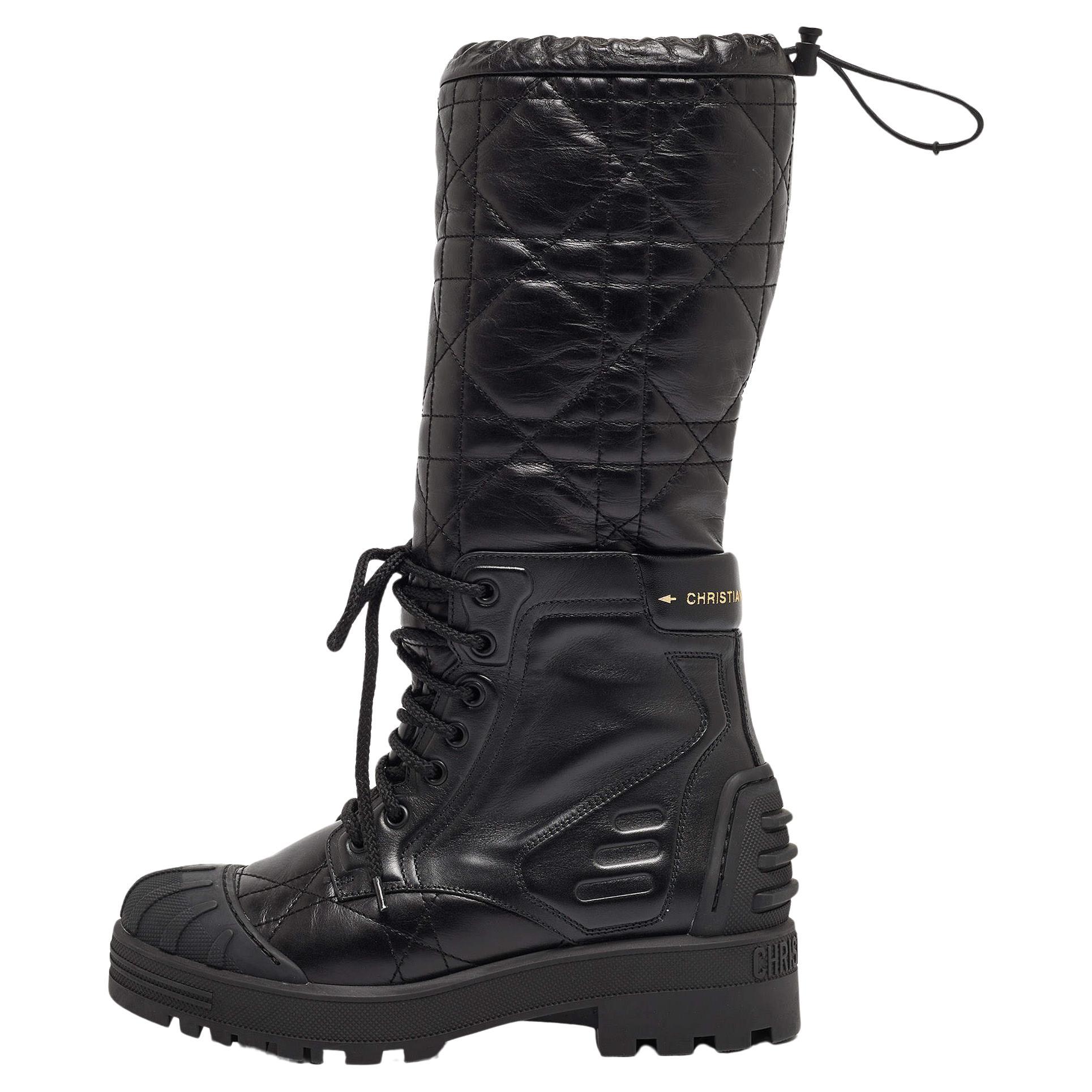Dior Black Cannage Leather Dioriron Combat Boots Size 37