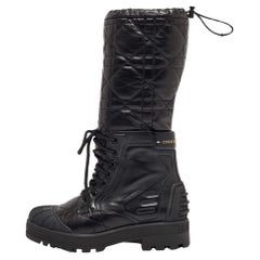 Dior Black Cannage Leather Dioriron Combat Boots Size 37