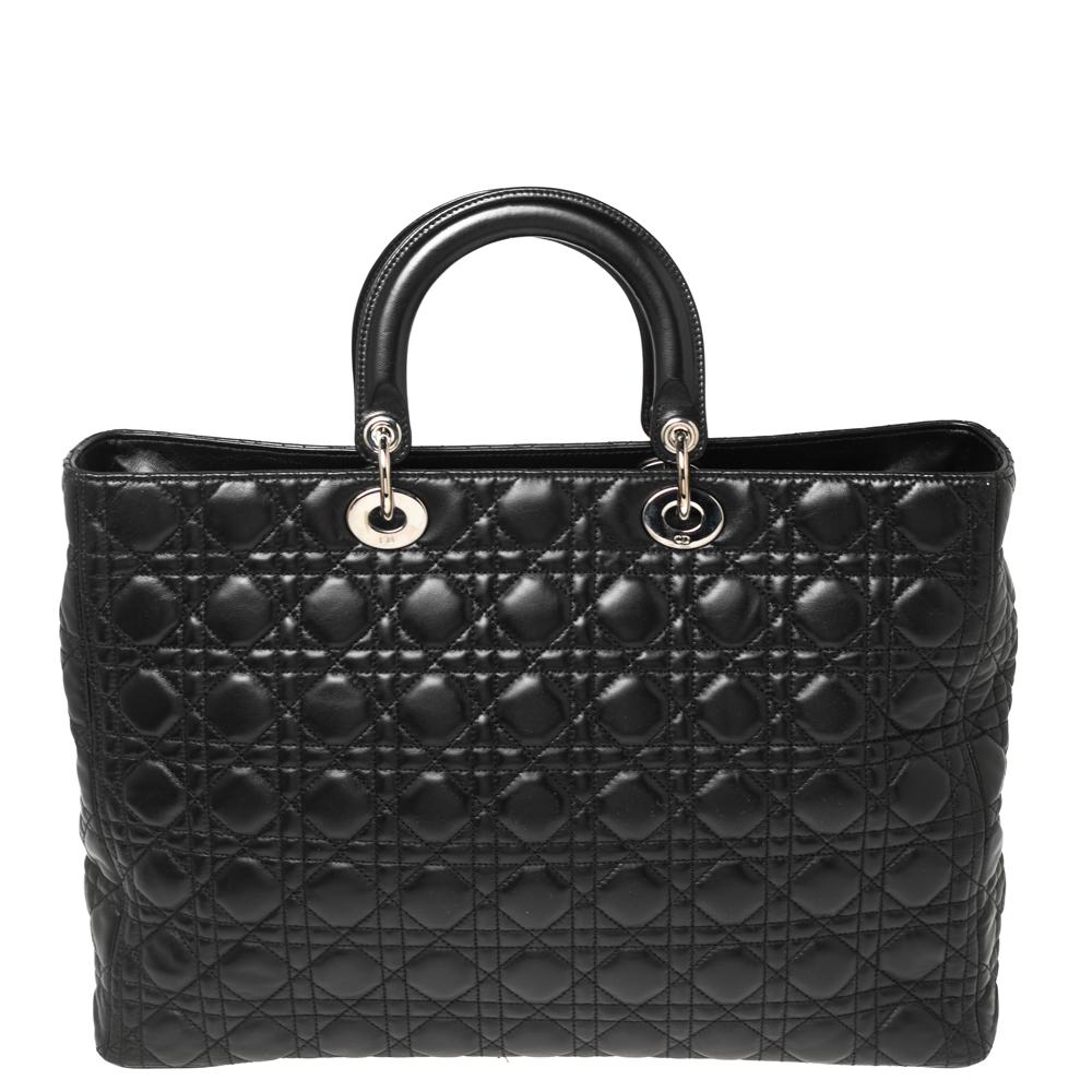 Women's Dior Black Cannage Leather Extra Large Lady Dior Tote