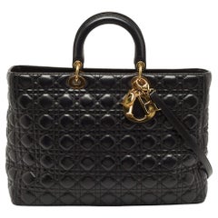 Dior Black Cannage Leather Extra Large Lady Dior Tote