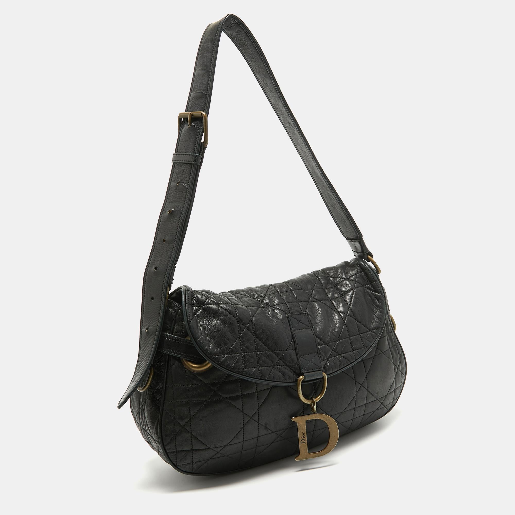 Dior Black Cannage Leather Flap Shoulder Bag 11
