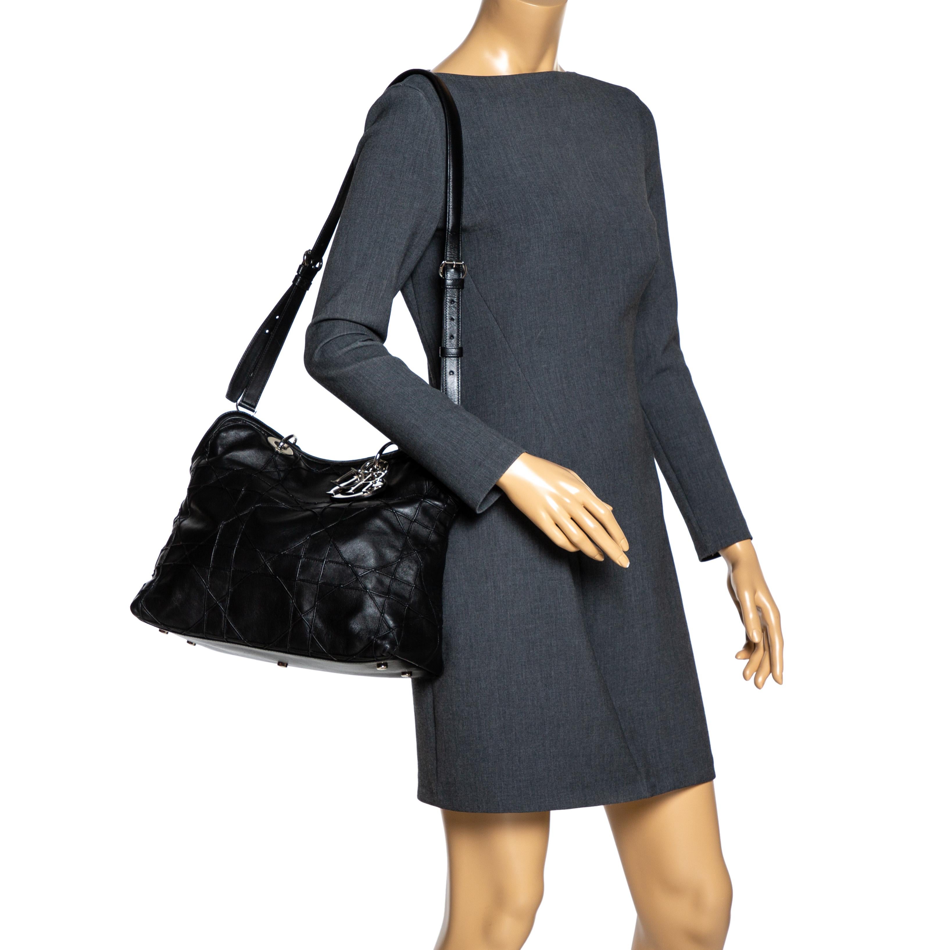 Dior Black Cannage Leather Granville Polochon Satchel In Fair Condition In Dubai, Al Qouz 2