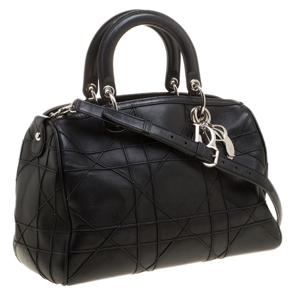 Women's Dior Black Cannage Leather Granville Polochon Satchel