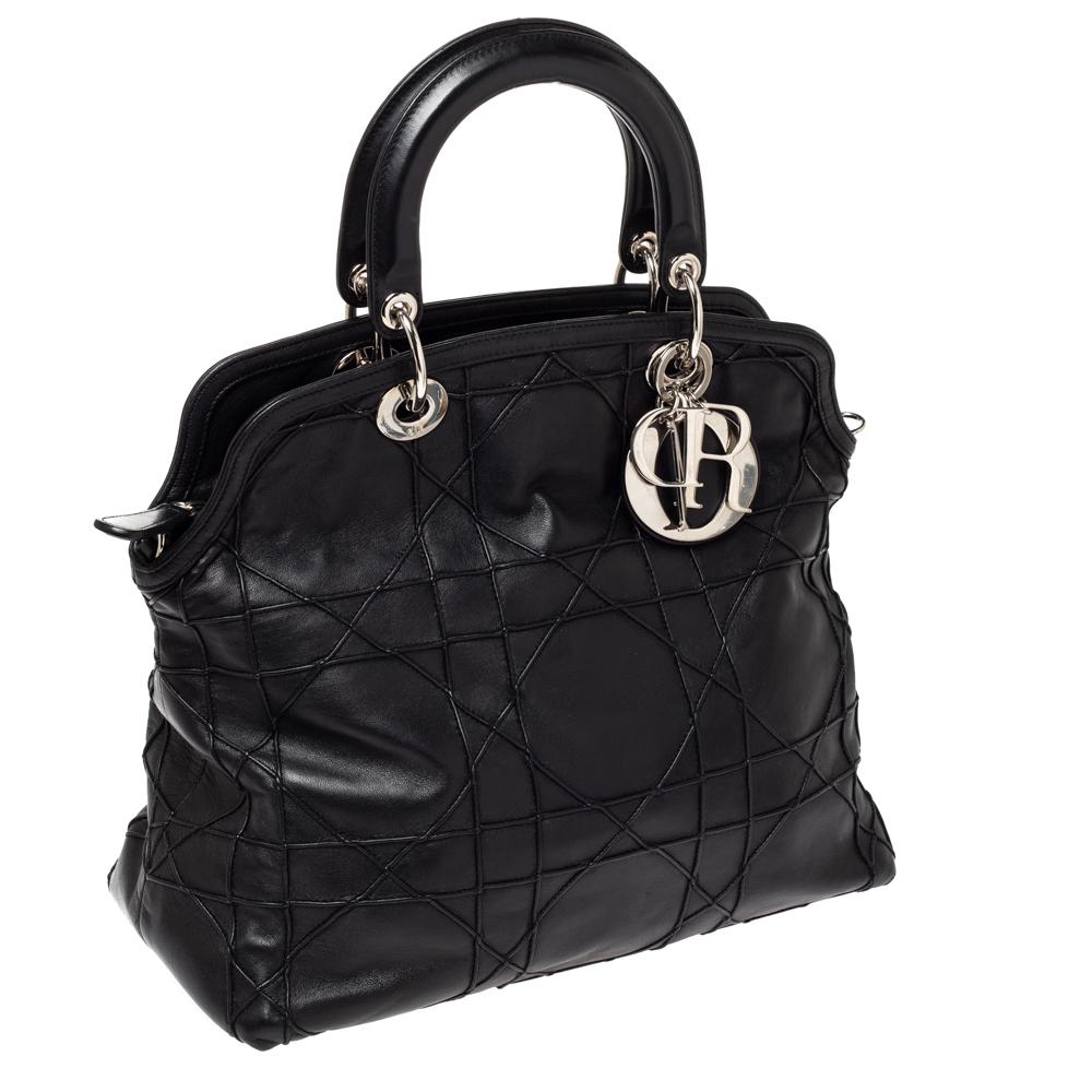 Women's Dior Black Cannage Leather Granville Polochon Satchel